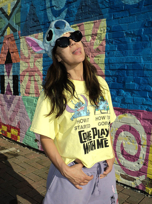 FOMO Collection Stitch Come Play With Me Raw Cut Crop Top  - L - 10049