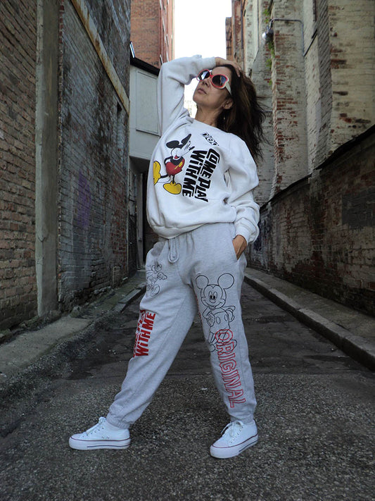 FOMO Collection DISTRESSED Vintage Made In USA Mickey Mouse Come Play With Me Crewneck  - XL - 10030