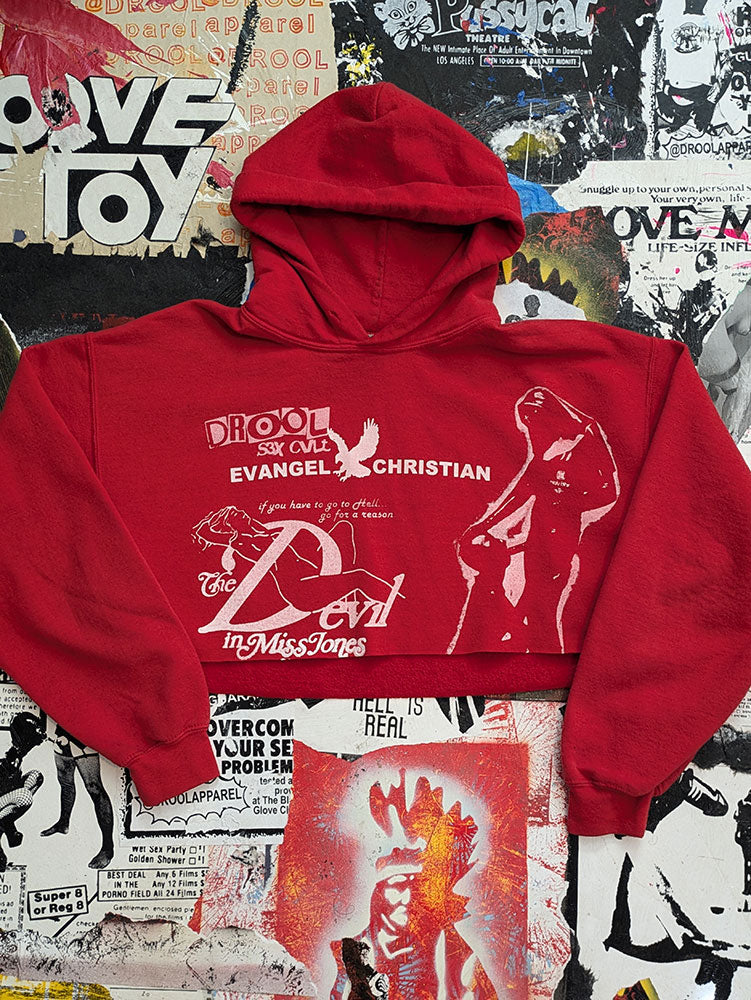 FOMO Collection - Sunday Service / Devil In Miss Jones Raw Cut Crop Top Hoodie - Medium - 8323