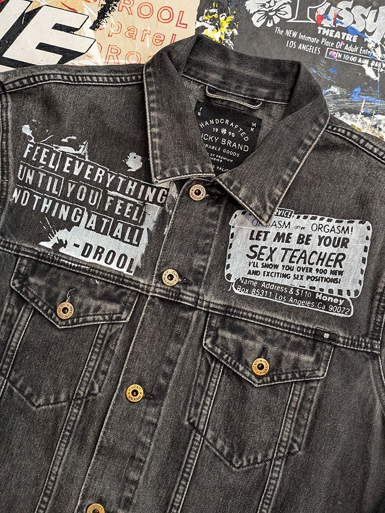 FOMO Collection - Collage Origin Story / Teacher Feel doubled-sided Denim Jacket - Extra Large - 8324