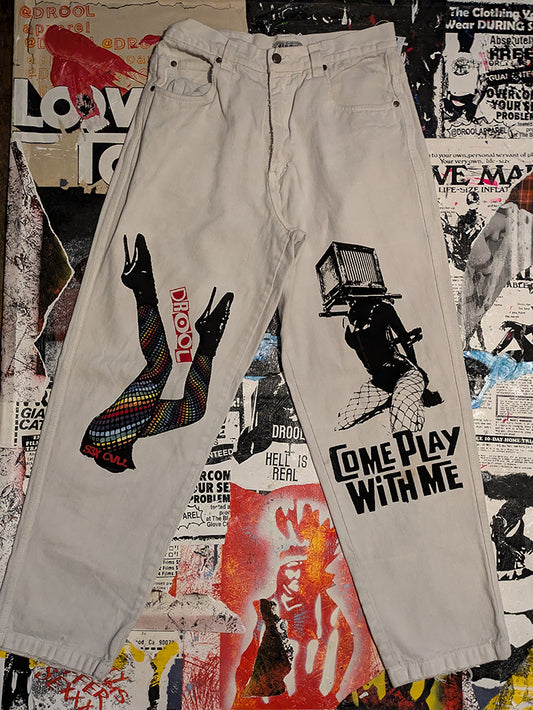 FOMO Collection Collage Raw Rags Legs / Box Head Pants - M(32" waist - 42" length) - 8821
