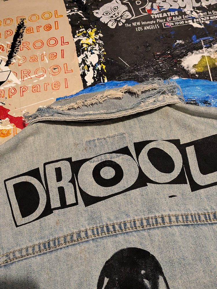 FOMO Collection DISTRESSED Collage Manifesto Denim Jacket - L - 8830