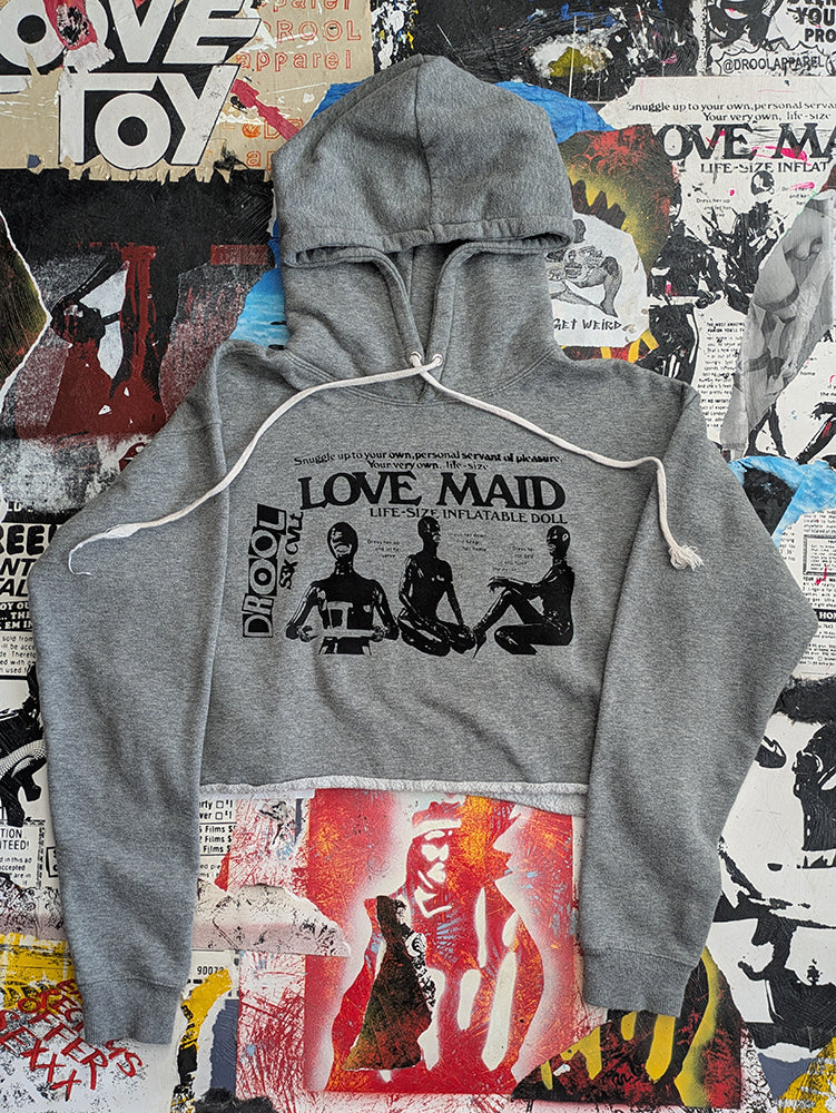 FOMO Collection Love Maid Raw Cut Crop Top Hoodie - S - 9017