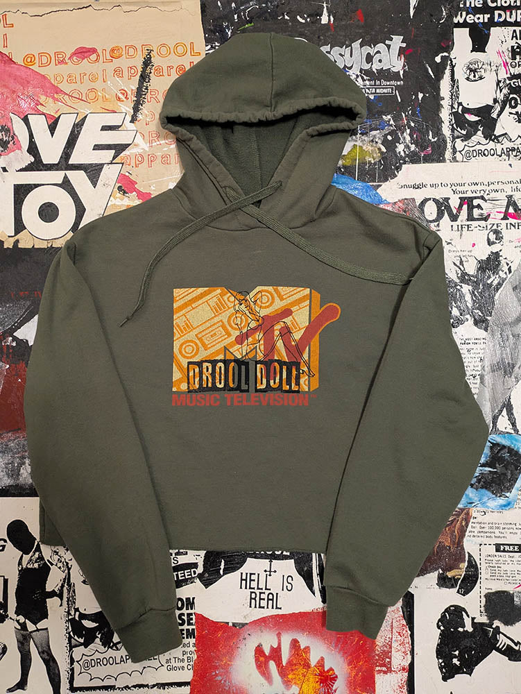 FOMO Collection MTV Drool Doll Raw Cut Crop Top Hoodie - Small - 9210
