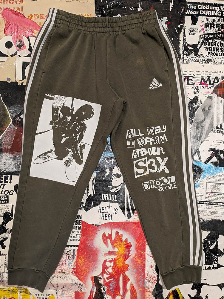 FOMO Collection DISTRESSED Collage A.D.I.D.A.S. Throat Hug Joggers - XL(Waist 33" Inseam 28" Length 38") - 9219