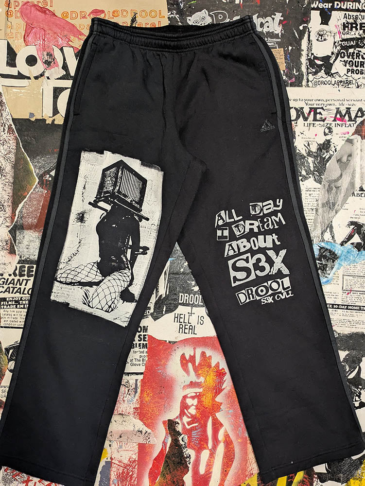 FOMO Collection Collage A.D.I.D.A.S. Box Head Sweatpants -M(Waist 30" Inseam 30" Length 40") - 9229
