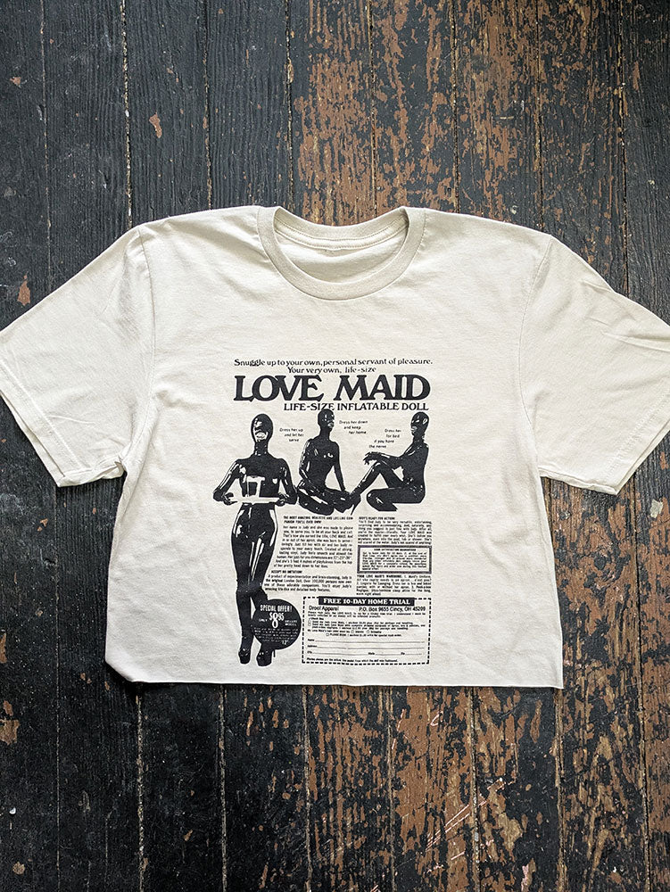 Love Maid Unisex Raw Cut Crop Top 2025 (Sand Color)