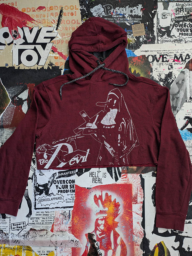FOMO Collection Magdalene / Devil In Miss Jones Raw Cut Crop Top Hoodie - M - 9312