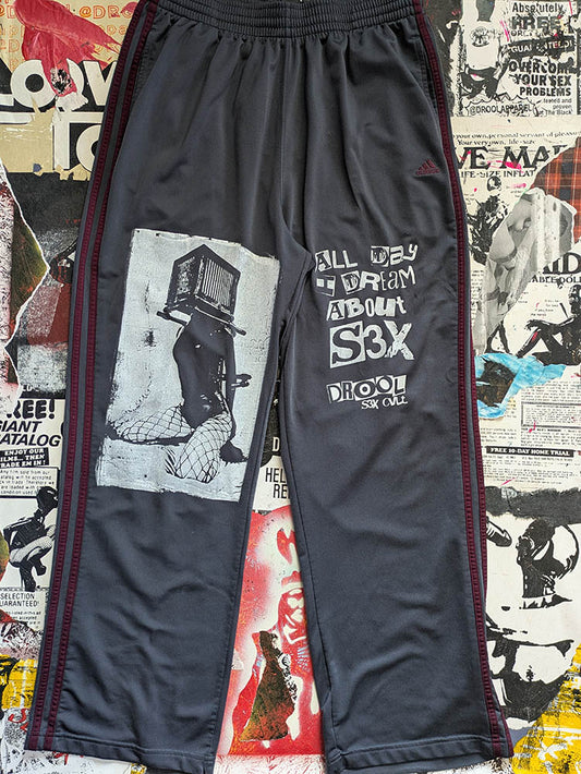 FOMO Collection DISTRESSED A.D.I.D.A.S. Box Head Sweatpants - XL(Waist = 34" - Inseam = 30.5" - Length = 44") - 9418