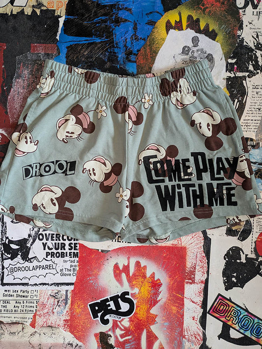 FOMO Collection Minnie Mouse Come Play With Me Shorts  - M(Waist = 28" - Inseam = 4" - Length = 14") - 10138