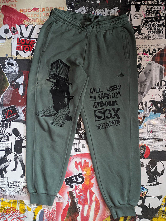 FOMO Collection DISTRESSED A.D.I.D.A.S. Box Head Joggers  - Medium(Waist = 32" - Inseam = 29" - Length = 39") - 10211