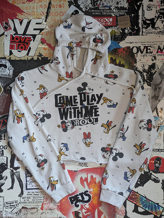 FOMO Collection Mickey Mouse & Friends Come Play With Me Raw Cut Crop Top Hoodie  - Extra Large - 10235