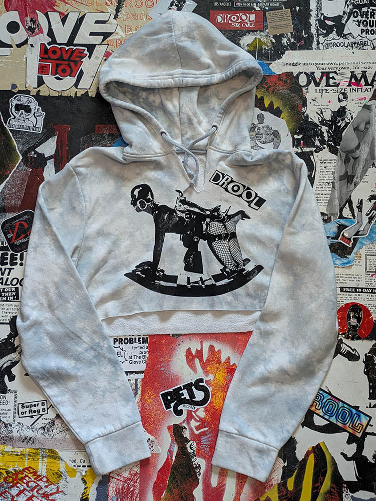 FOMO Collection Rubber Pony Raw Cut Crop Top Hoodie - L - 10514