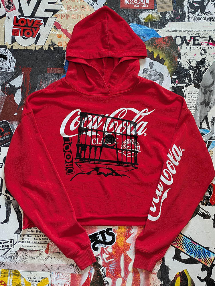 FOMO Collection Coca Cola Glory Box Raw Cut Crop Top Hoodie - M - 10513