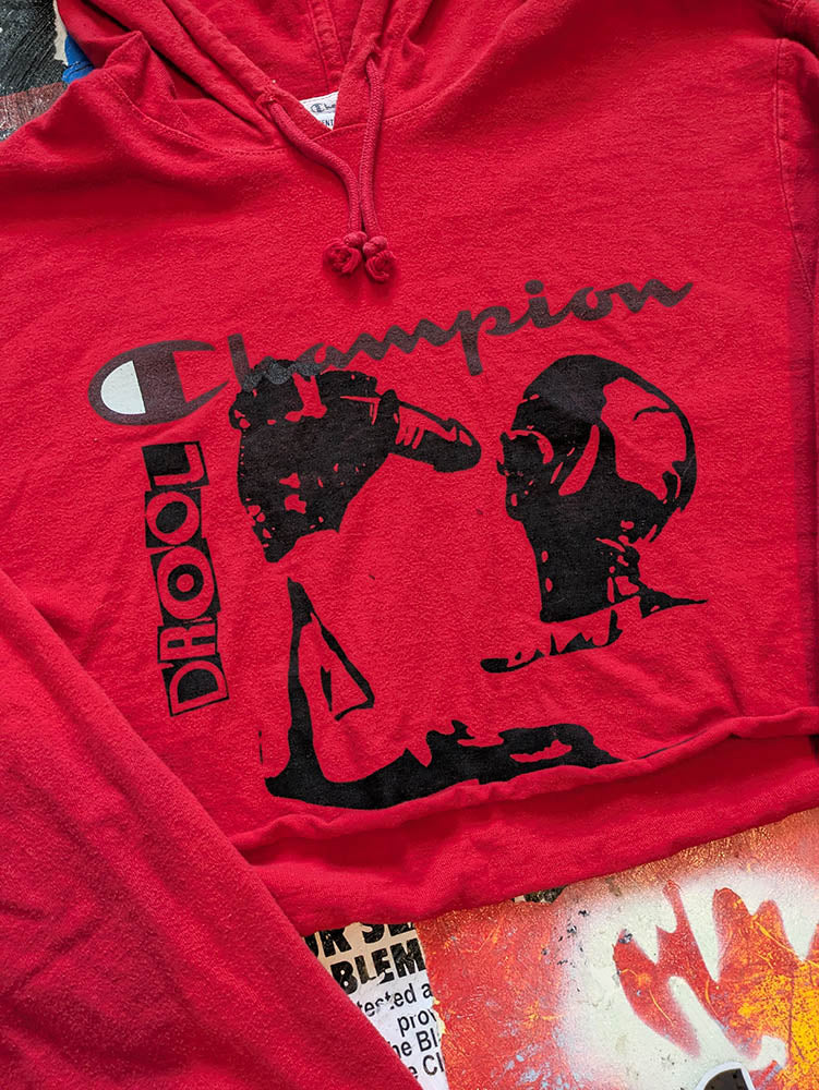 FOMO Collection Champion Hungry Raw Cut Crop Top Hoodie - L - 10916