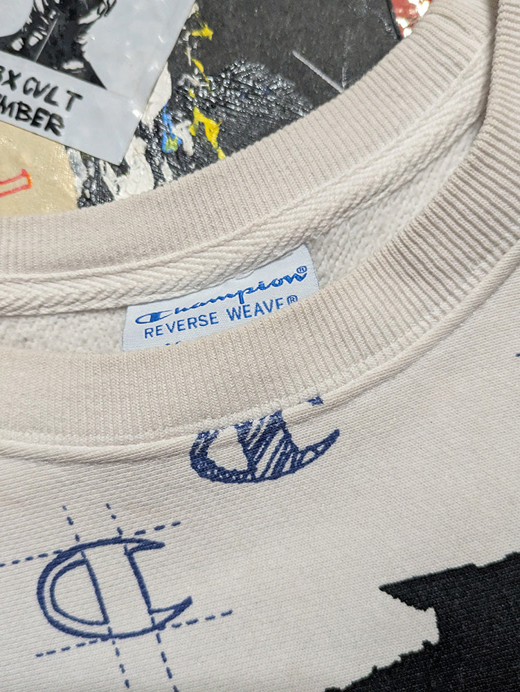 FOMO Collection - DISRESSED Collage Champion Reverse Weave Pets Crewneck - XL - 1198