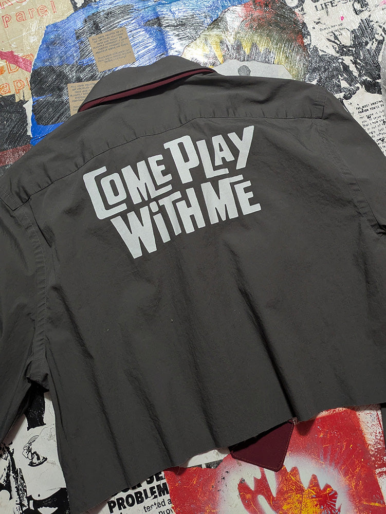 FOMO Collection - Tortured Females / Come Play With Me Raw Cut Button Up Shirt w Tie & handmade Drool Buttons - M - 12228