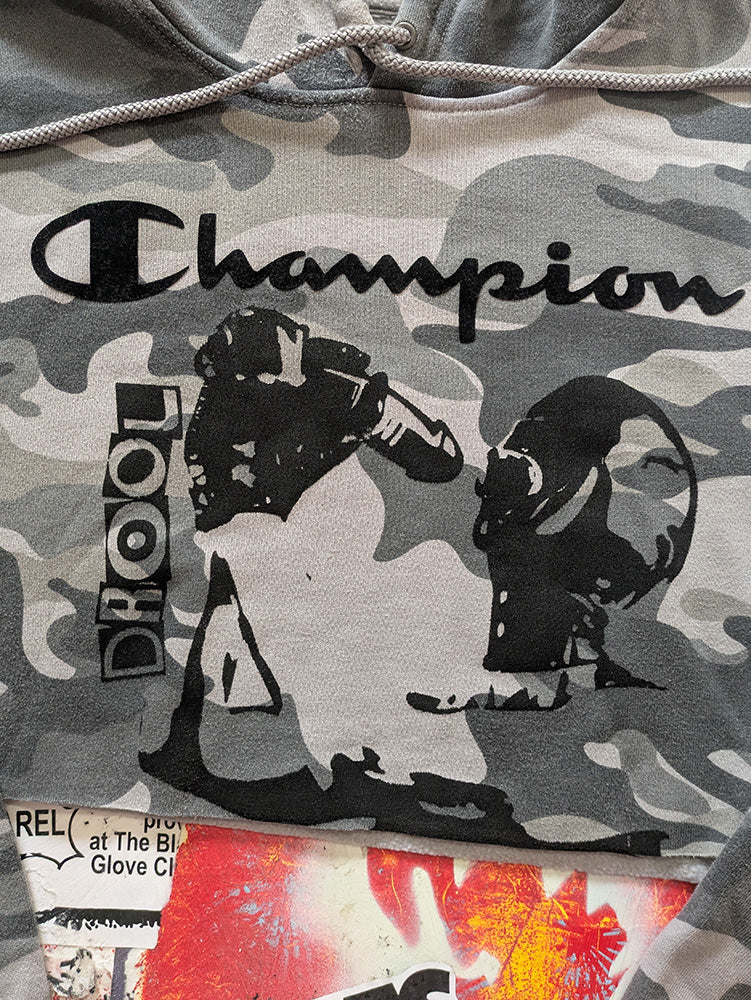 FOMO Collection - Champion Hungry Raw Cut Crop Top Hoodie - M - 12325