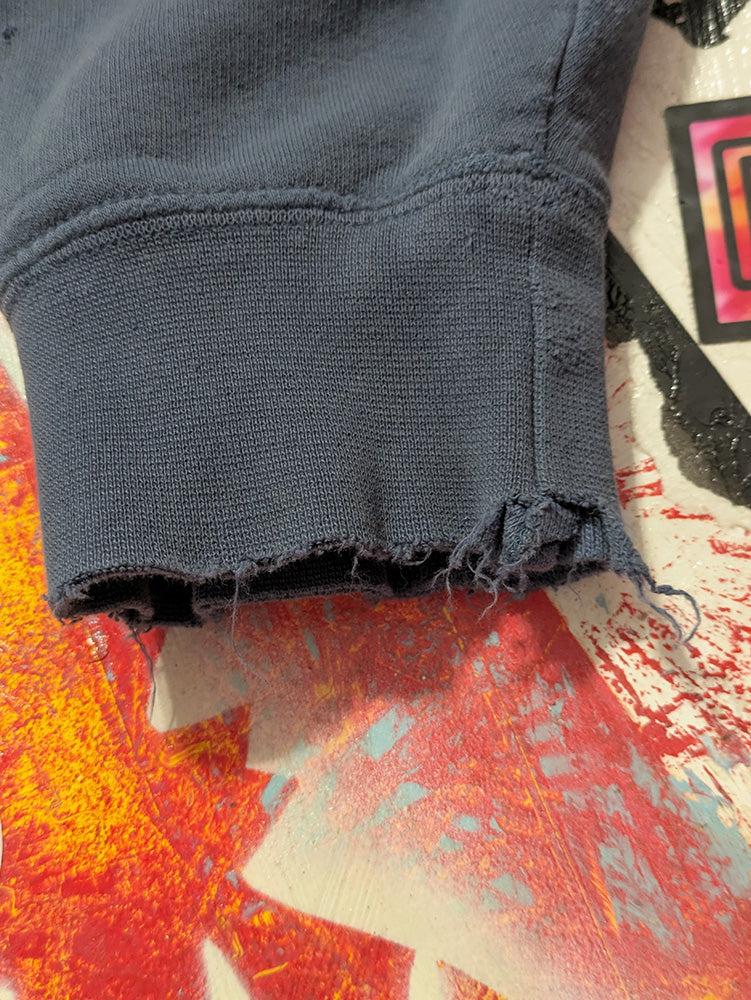 FOMO Collection - DISTRESSED Love Toy Raw Cut Crop Top Hoodie - L - 12519
