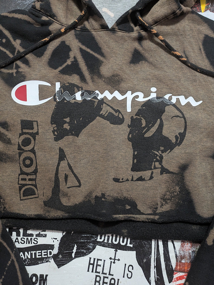 FOMO Collection - Champion Hungry Raw Cut Crop Top Hoodie - S - 13534