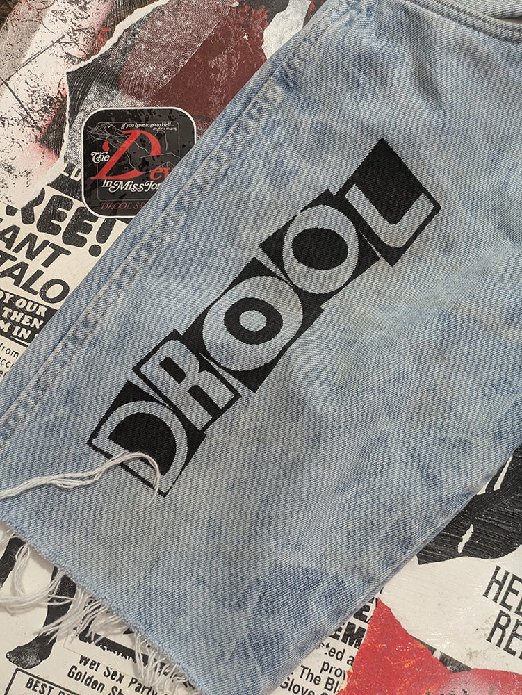 FOMO Collection - Wrangler Box Head Raw Cut Jorts - L(Waist = 34", Inseam = 11", Length = 22") - 13538