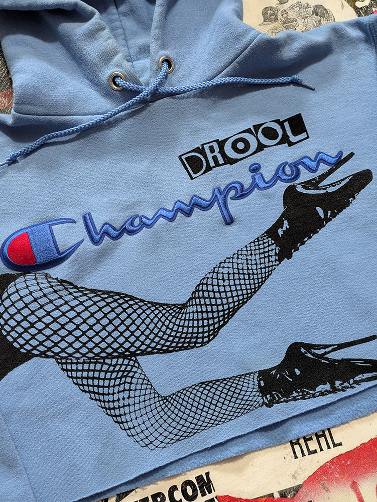FOMO Collection - Champion Legs Raw Cut Crop Top Hoodie - S - 13720