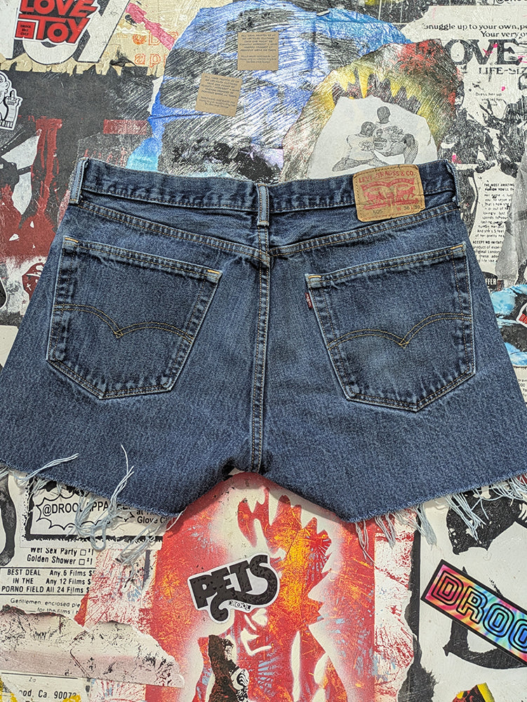 FOMO Collection - Levi 505 Drool Doll Raw Cut Denim Shorts - Waist = 38" - 13837