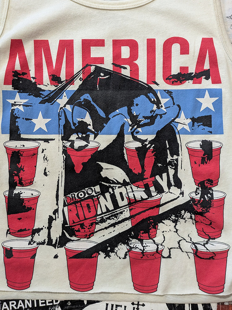 FOMO Collection - America Ridin Dirty Raw Cut Tank Crop Top - S - 13922