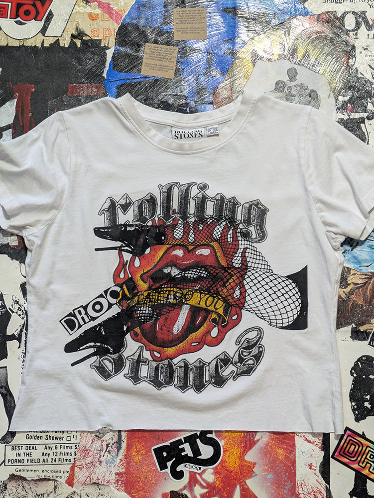 FOMO Collection - Rolling Stones Legs Raw Cut Crop Top - L - 14118