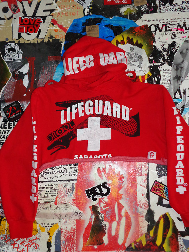 FOMO Collection - Lifeguard Legs Raw Cut Crop Top Hoodie  - M - 14619