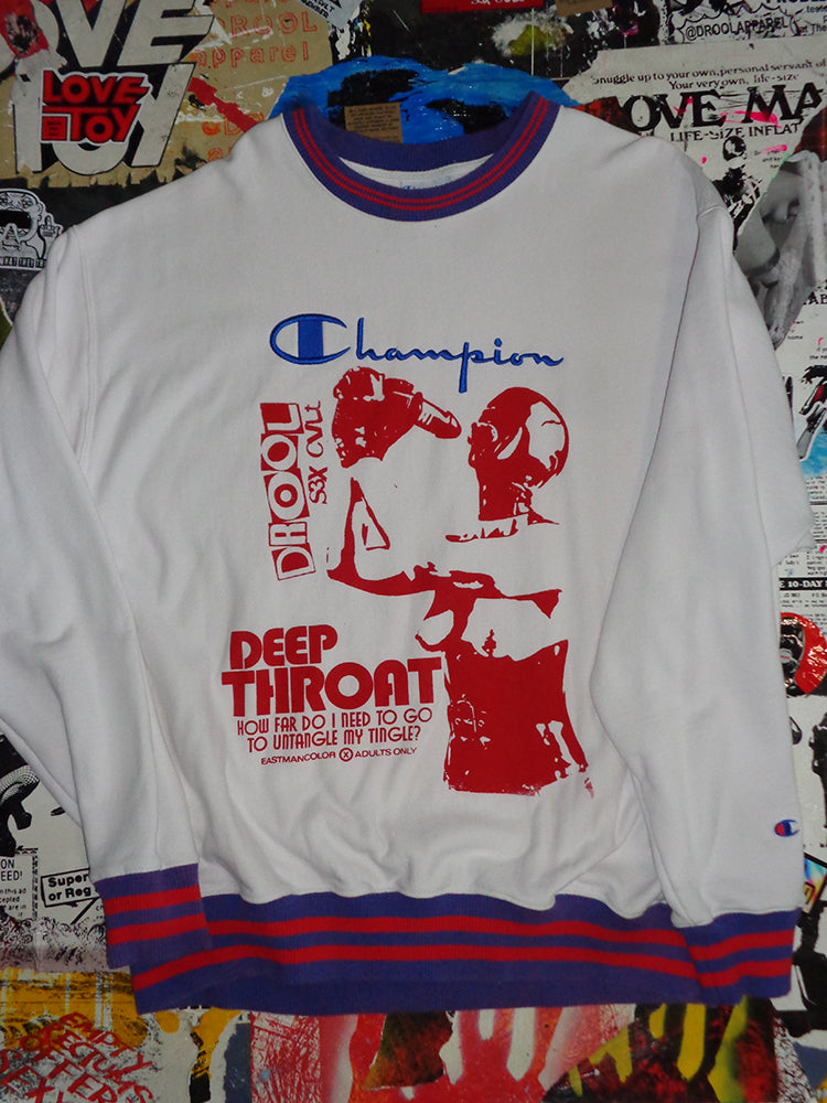 FOMO Collection - Collage Champion Reverse Weave Hungry / Deep Throat Crewneck  - 2XL - 14628