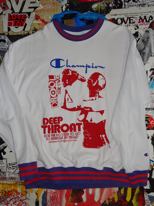 FOMO Collection - Collage Champion Reverse Weave Hungry / Deep Throat Crewneck  - 2XL - 14628
