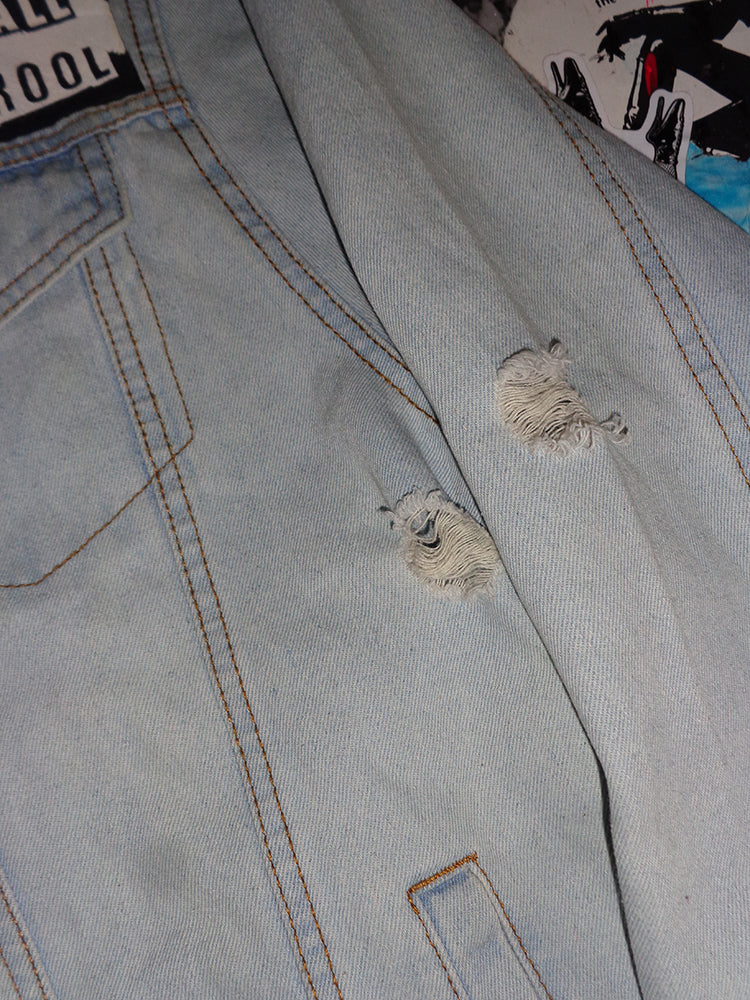 FOMO Collection - DISTRESSED Brooklyn Origin Story Denim Jacket  - L - 14632