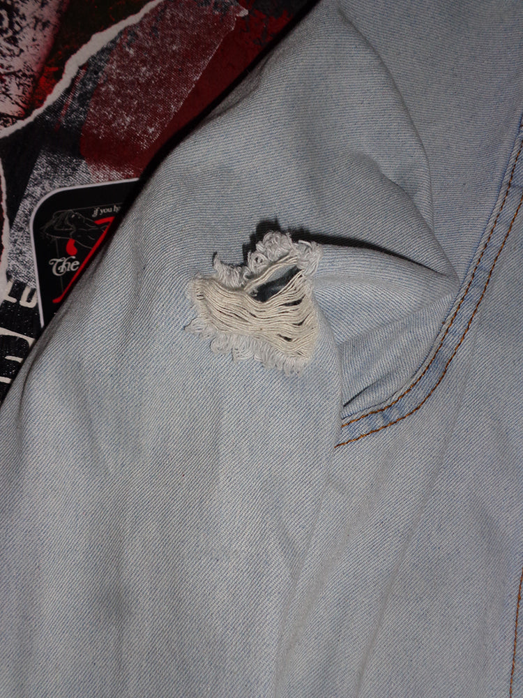 FOMO Collection - DISTRESSED Brooklyn Origin Story Denim Jacket  - L - 14632