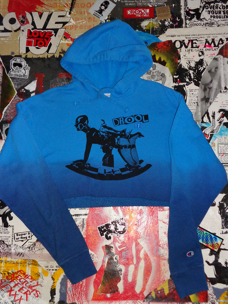 FOMO Collection - Champion Rubber Pony Raw Cut Crop Top Hoodie  - L - 14722