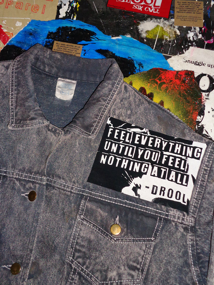 FOMO Collection - Vintage Sears(Mid-80s Acid Wash Made in USA) Origin Story / Feel Everything Denim Jacket  - L(Women's)(18" sleeves potentially 3/4 sleeves) - 14746