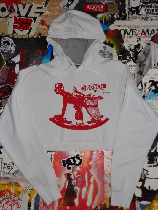 FOMO Collection - Champion Rubber Pony Raw Cut Crop Top Hoodie  - L - 14816