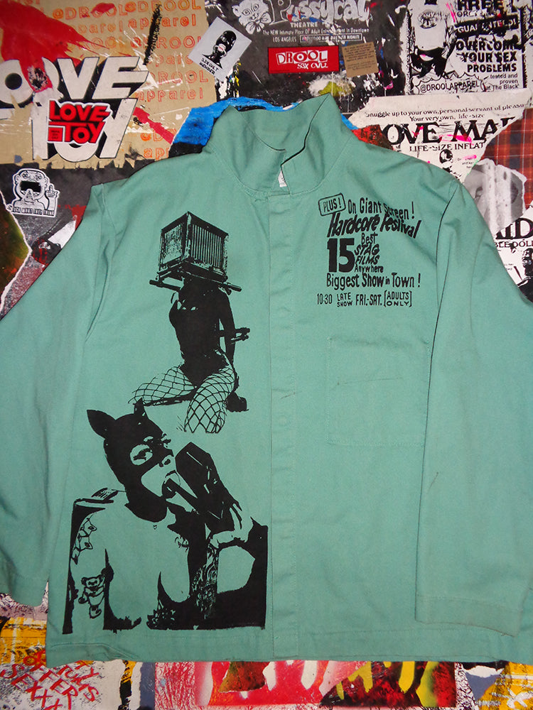 FOMO Collection - Collage Vintage Made in USA Box Head / Vice Girls / Love Maid / Love Machine Fire Resistant Welding Work Wear Jacket  - 2XL - 14830