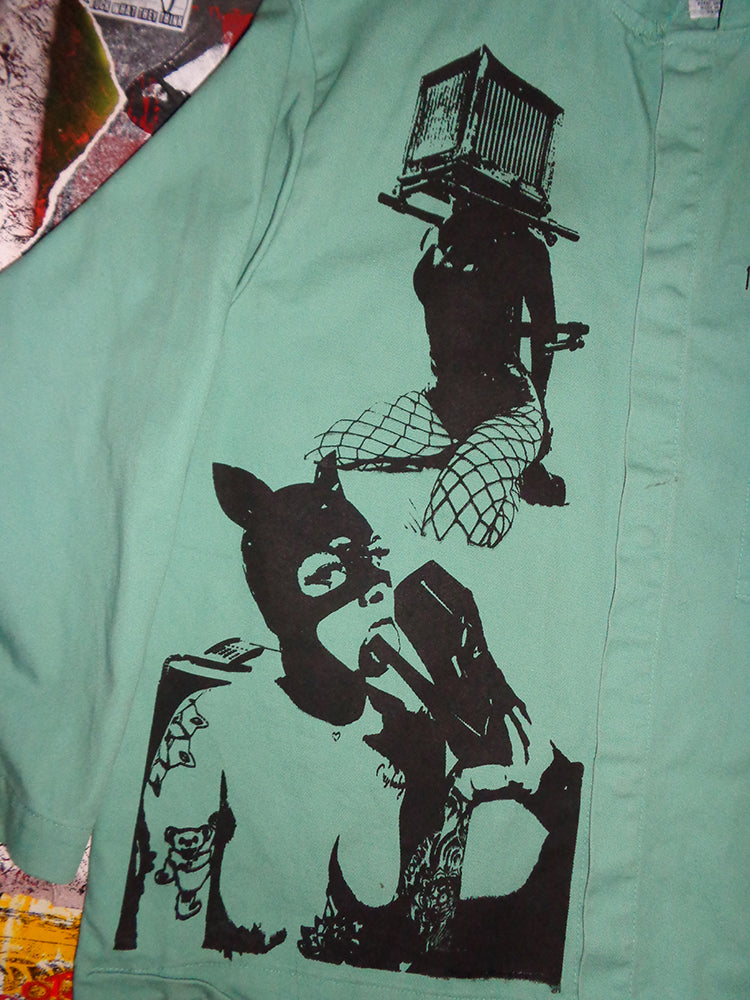 FOMO Collection - Collage Vintage Made in USA Box Head / Vice Girls / Love Maid / Love Machine Fire Resistant Welding Work Wear Jacket  - 2XL - 14830