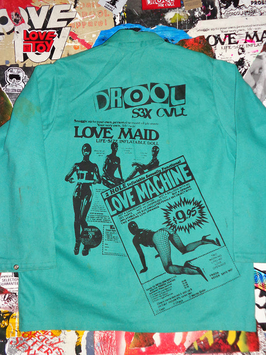 FOMO Collection - Collage Vintage Made in USA Box Head / Vice Girls / Love Maid / Love Machine / Manifesto Fire Resistant Welding Work Wear Jacket  - L - 14831