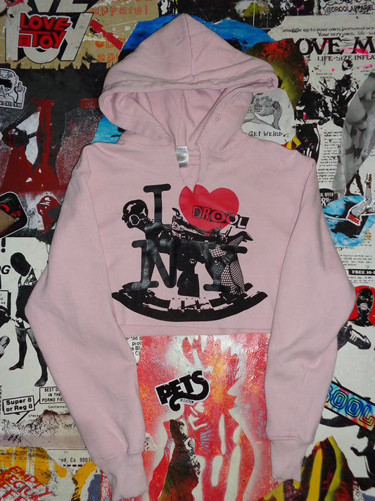 FOMO Collection - I Love NY Rubber Pony Raw Cut Crop Top Hoodie - M - 14918