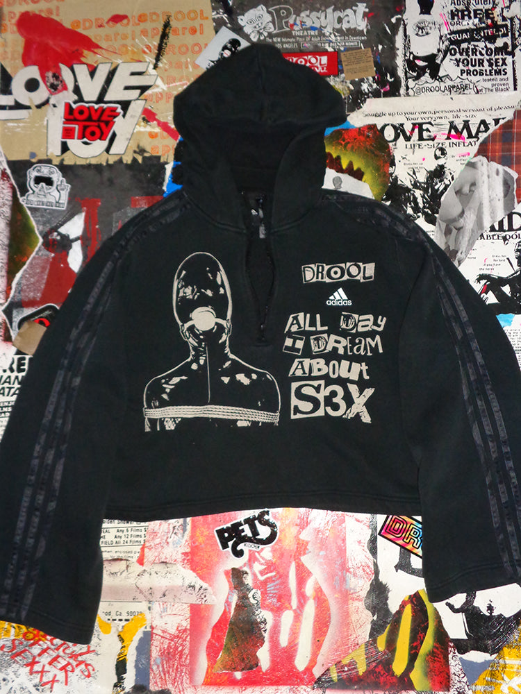 FOMO Collection - A.D.I.D.A.S. Collage Manifesto Half Zip Crop Top Hoodie - XL - 14926