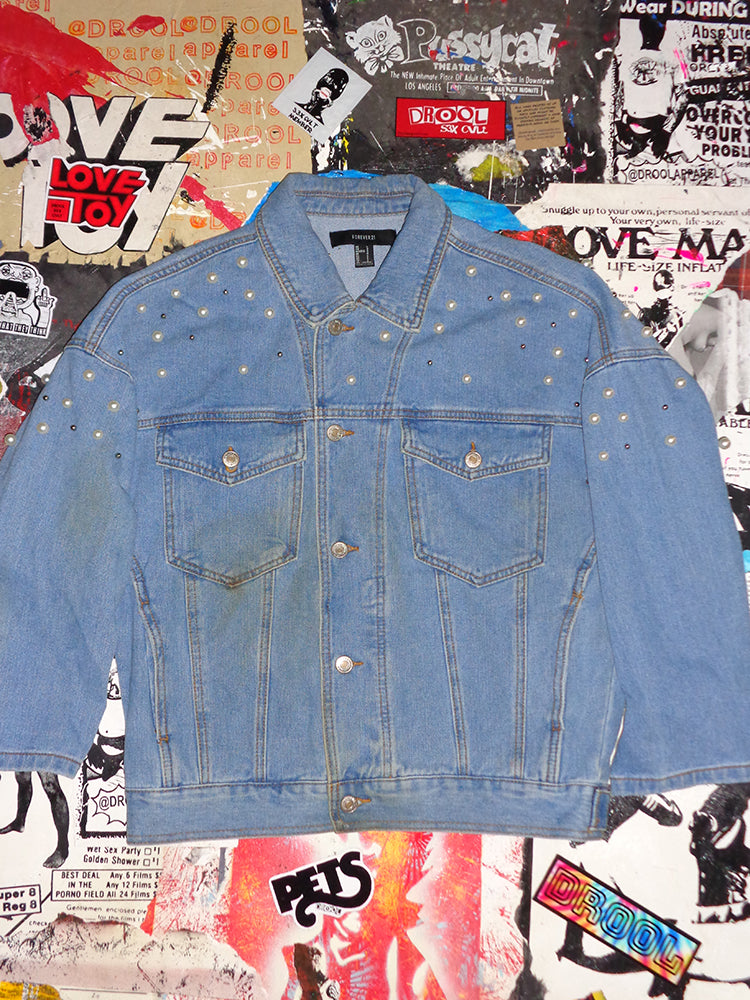 FOMO Collection - Forever 21 Collage Box Head / Tortured Females Denim Jacket - L - 14929