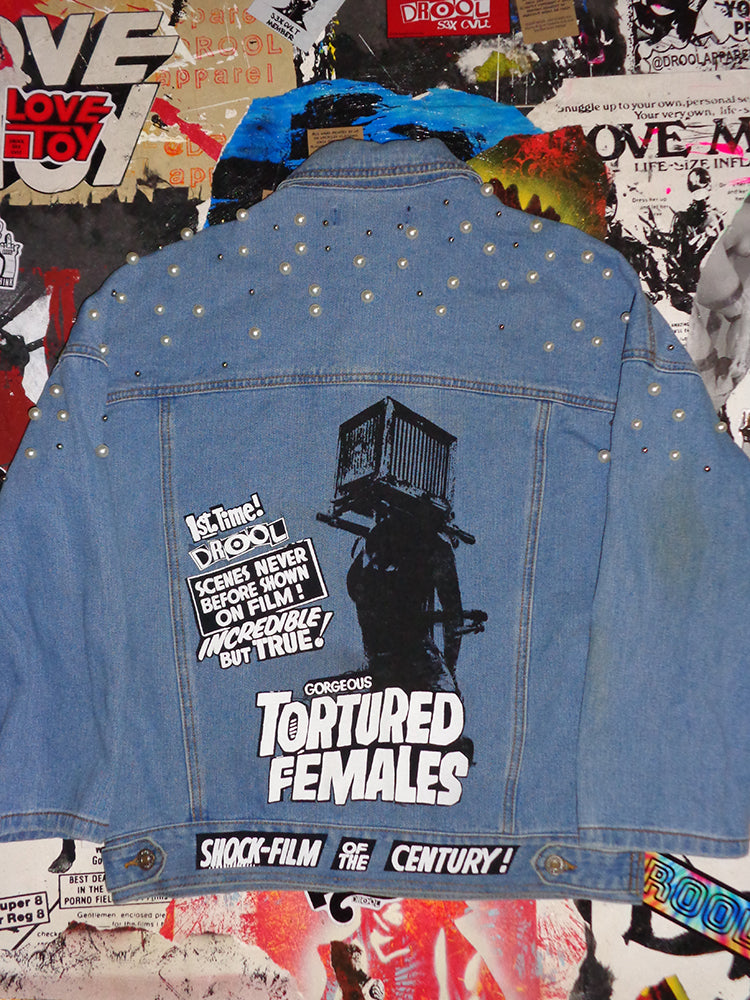 FOMO Collection - Forever 21 Collage Box Head / Tortured Females Denim Jacket - L - 14929
