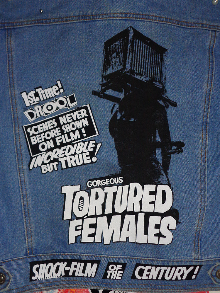 FOMO Collection - Forever 21 Collage Box Head / Tortured Females Denim Jacket - L - 14929