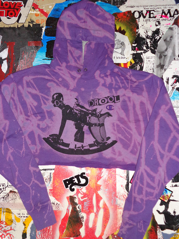 FOMO Collection - Champion Rubber Pony Raw Cut Crop Top Hoodie  - L - 15015