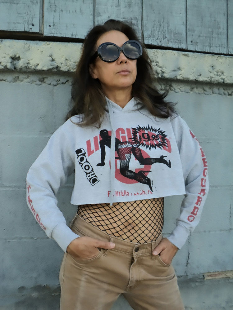 FOMO Collection Lifeguard Love Machine Raw Cut Crop Top Hoodie  - Small - 10329