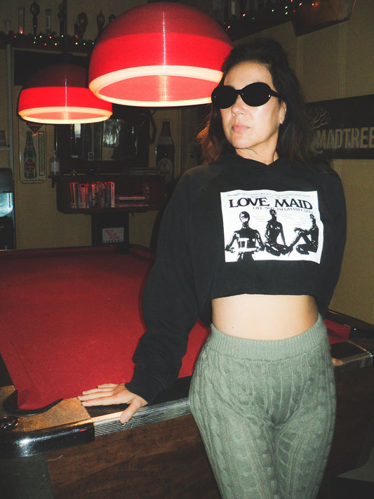 FOMO Collection - Adidas Love Maid Raw Cut Crop Top Hoodie - S - 12327