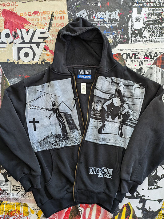 FOMO Collection - DISTRESSED Collage Rubber Nun In Pittsburgh / Rubber Nun In Detroit Thermal Lined(heavy) Zip Up Hoodie - 2XL - 7729