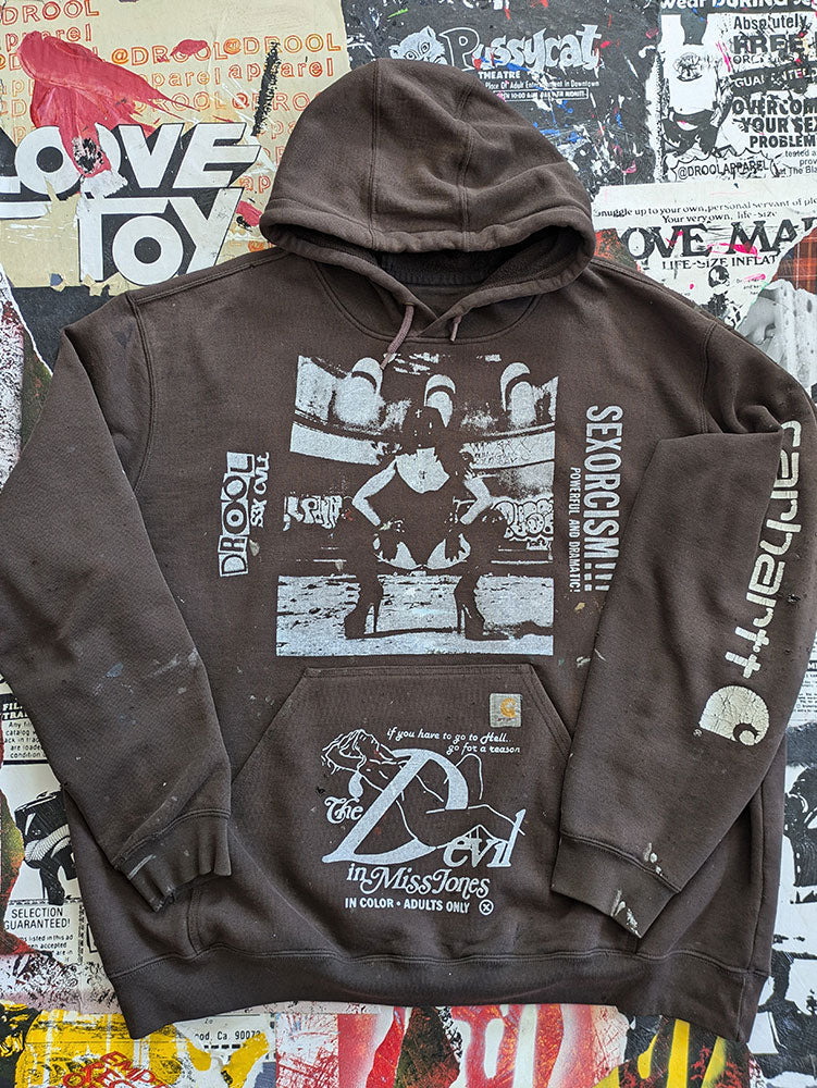 FOMO Collection - DISTRESSED Collage Carhartt Rubber Nun In Pittsburgh / Devil In Miss Jones Hoodie - 2XL - 7730